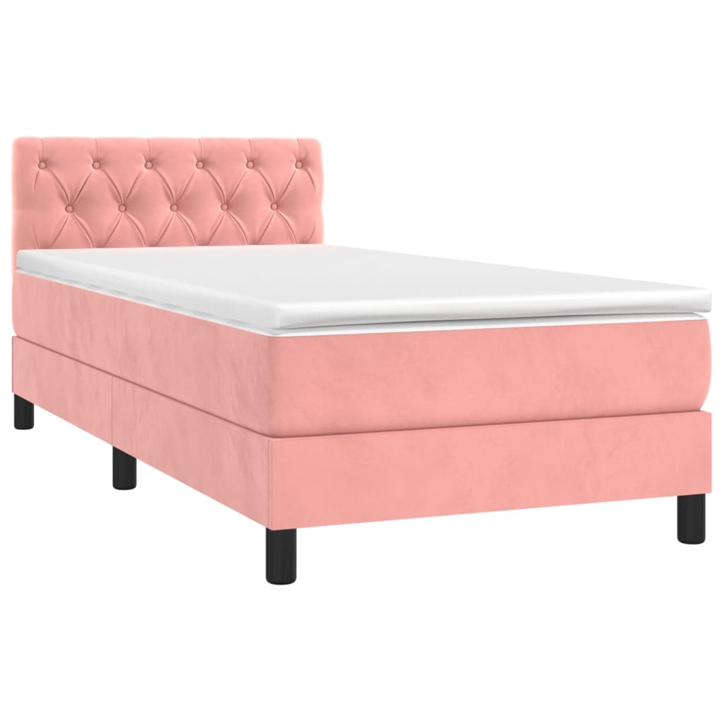 Box Spring Postel S Matrací Růžová 80 X 200 Cm Samet