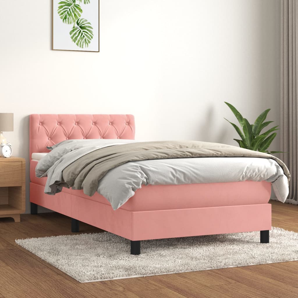 Box Spring Postel S Matrací Růžová 80 X 200 Cm Samet