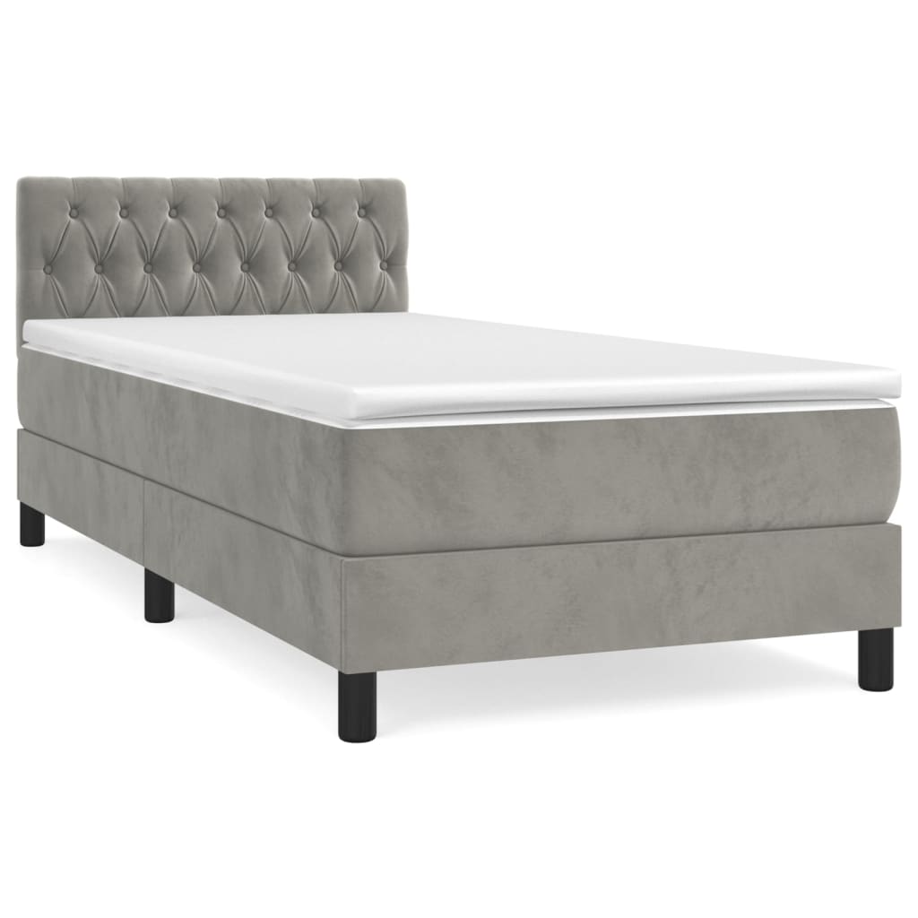 Box Spring Postel S Matrací Světle Šedá 90X190 Cm Samet
