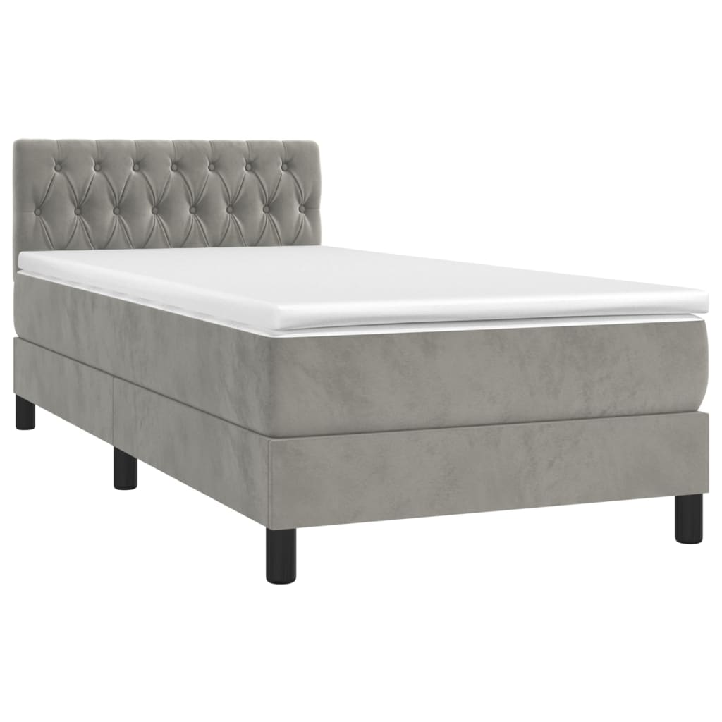 Box Spring Postel S Matrací Světle Šedá 90X190 Cm Samet