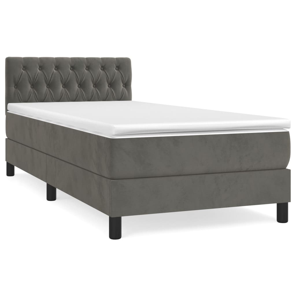 Box Spring Postel S Matrací Tmavě Šedá 90X200 Cm Samet