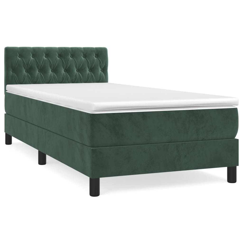 Box Spring Postel S Matrací Tmavě Zelená 90X200 Cm Samet