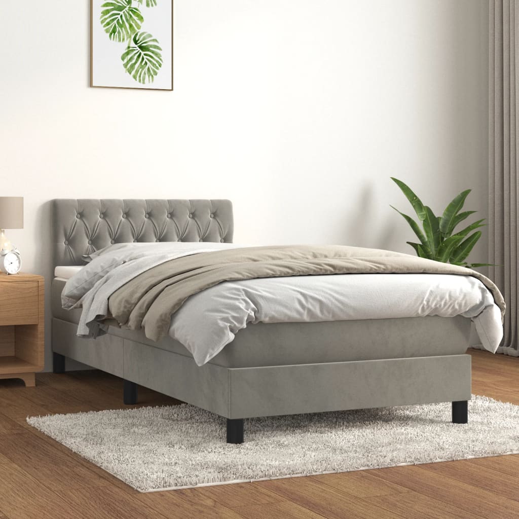 Box Spring Postel S Matrací Světle Šedá 100X200 Cm Samet