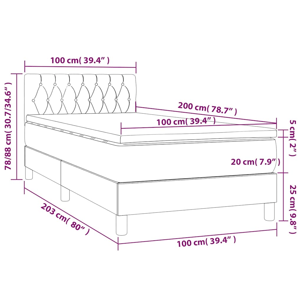 Box Spring Postel S Matrací Tmavě Modrá 100X200 Cm Samet