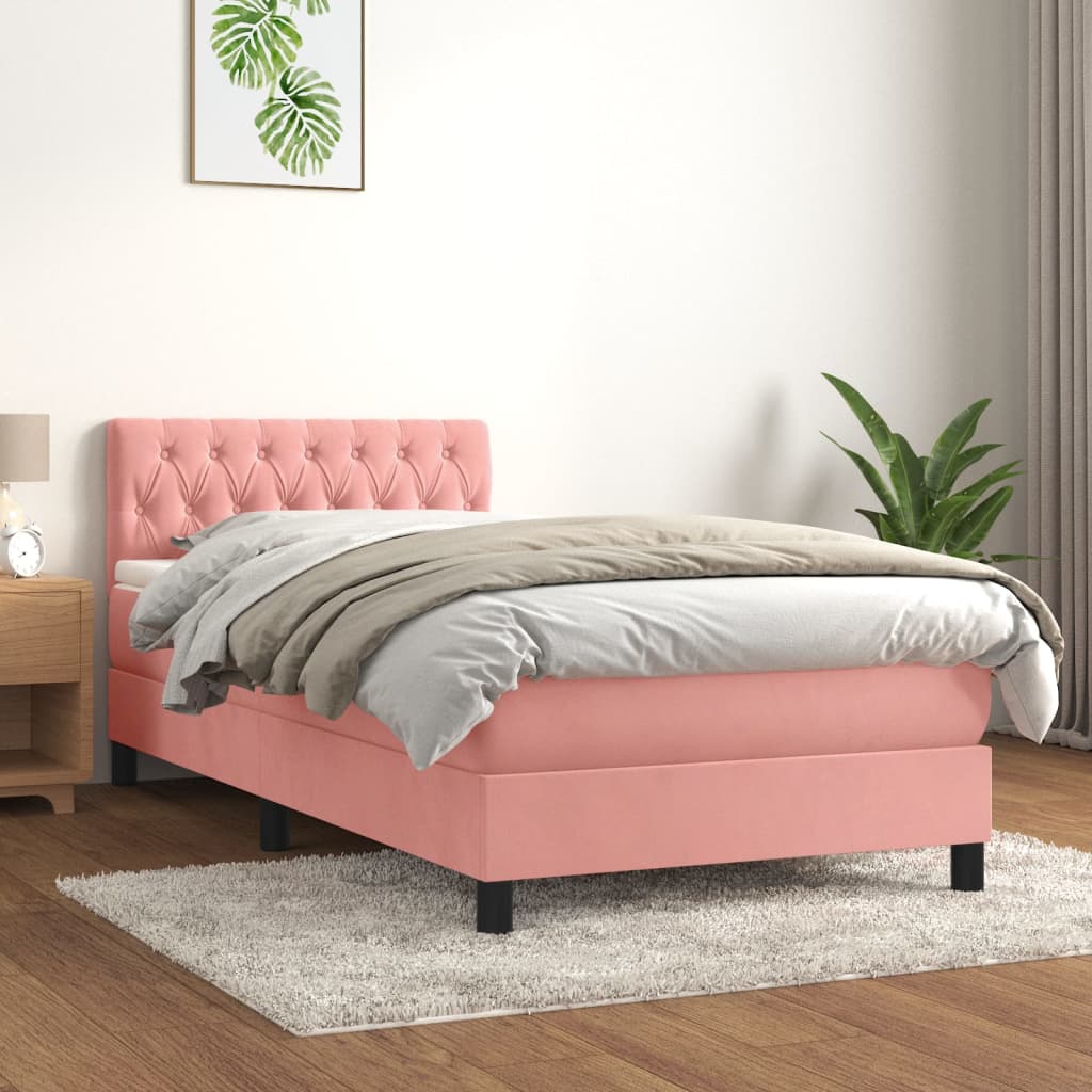 Box Spring Postel S Matrací Růžová 100X200 Cm Samet