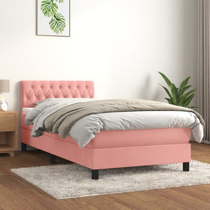 Box Spring Postel S Matrací Růžová 100X200 Cm Samet