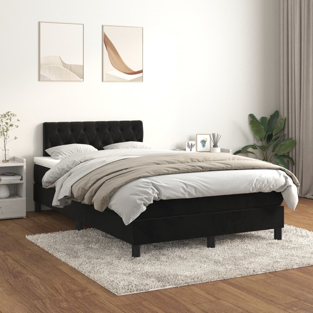 Box Spring Postel S Matrací Černá 120 X 200 Cm Samet