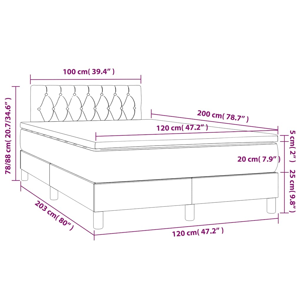 Box Spring Postel S Matrací Tmavě Modrá 120 X 200 Cm Samet
