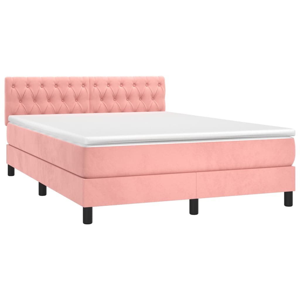 Box Spring Postel S Matrací Růžová 140X190 Cm Samet