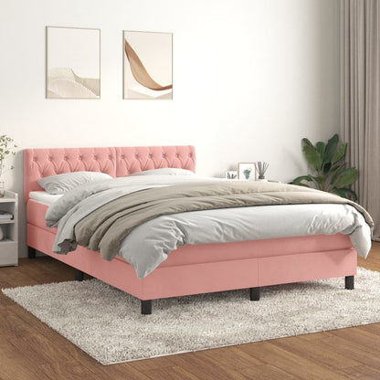 Box Spring Postel S Matrací Růžová 140X190 Cm Samet