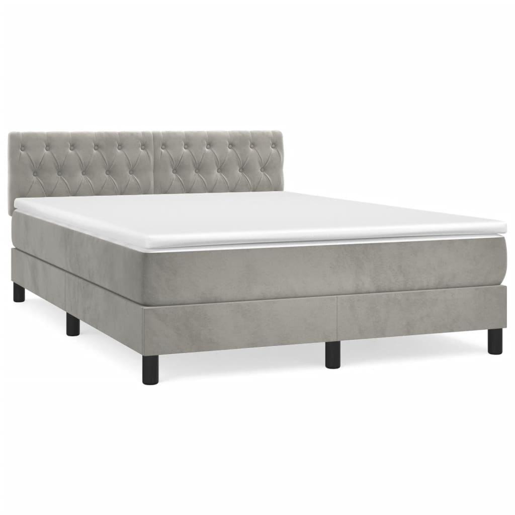 Box Spring Postel S Matrací Světle Šedá 140X200 Cm Samet