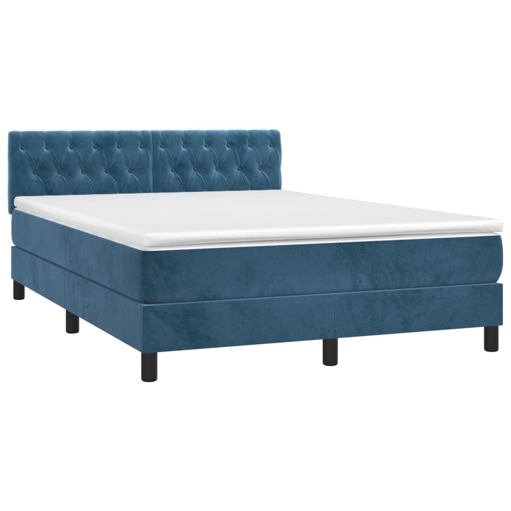 Box Spring Postel S Matrací Tmavě Modrá 140X200 Cm Samet