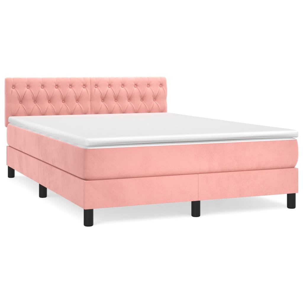 Box Spring Postel S Matrací Růžová 140X200 Cm Samet