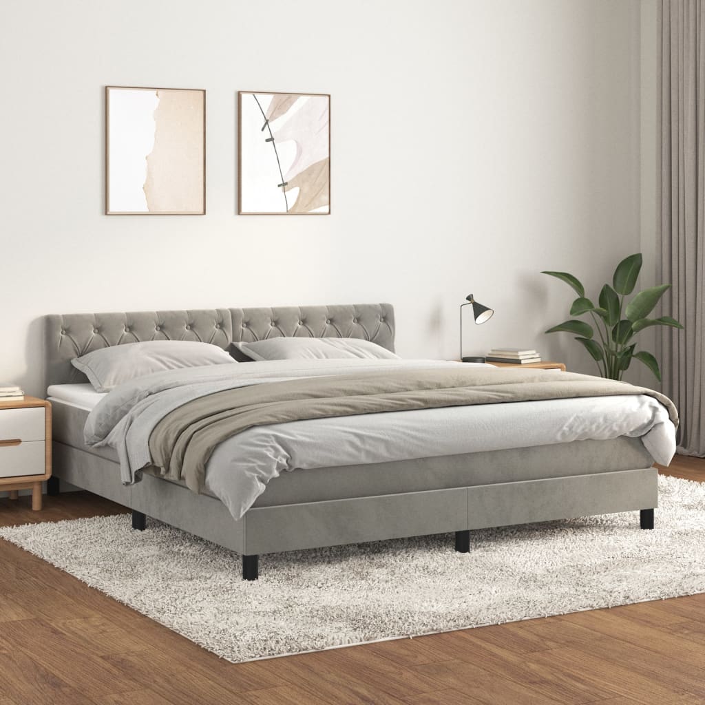 Box Spring Postel S Matrací Světle Šedá 160X200 Cm Samet