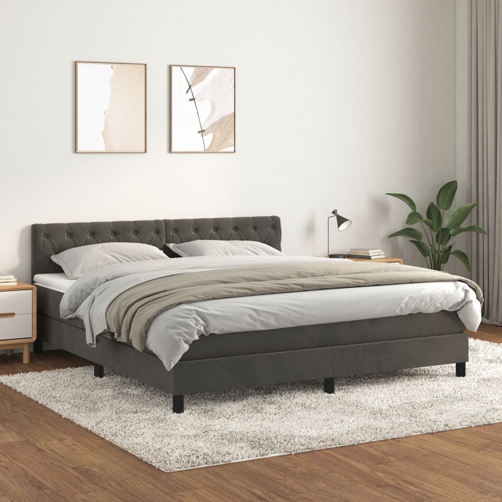 Box Spring Postel S Matrací Tmavě Šedá 160X200 Cm Samet