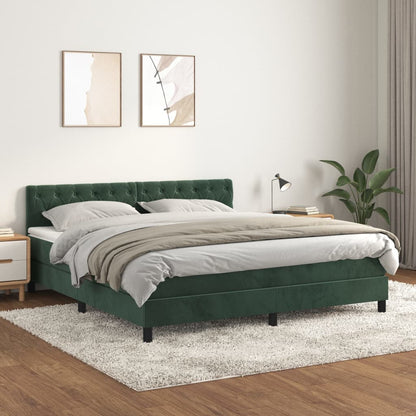 Box Spring Postel S Matrací Tmavě Zelená 160X200 Cm Samet