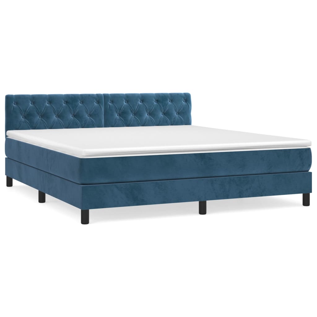 Box Spring Postel S Matrací Tmavě Modrá 160X200 Cm Samet