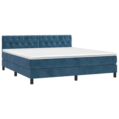 Box Spring Postel S Matrací Tmavě Modrá 160X200 Cm Samet