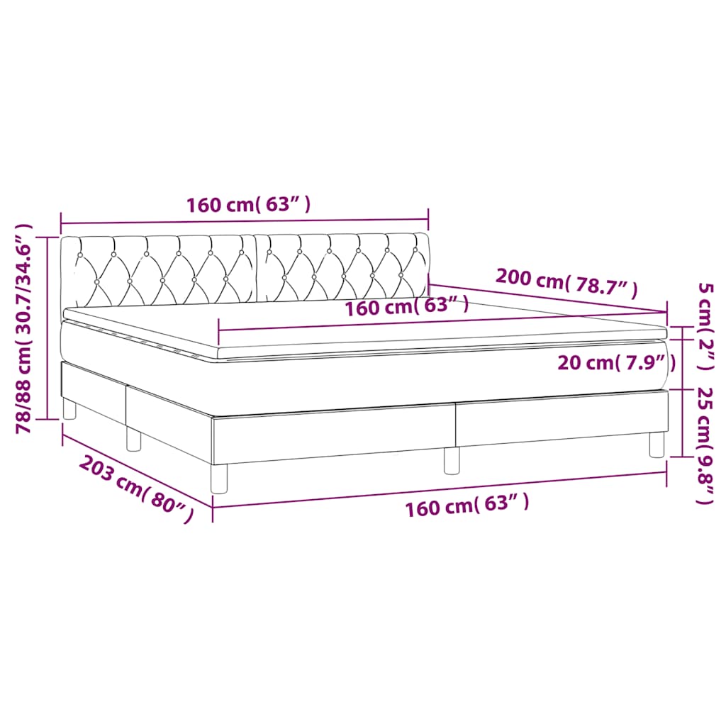 Box Spring Postel S Matrací Tmavě Modrá 160X200 Cm Samet