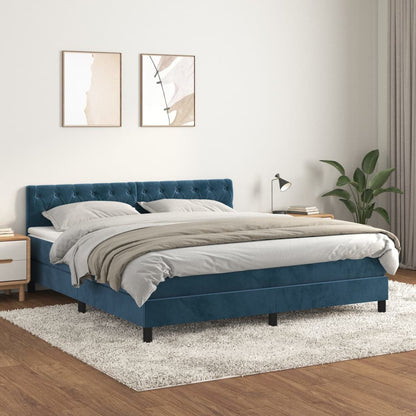 Box Spring Postel S Matrací Tmavě Modrá 160X200 Cm Samet