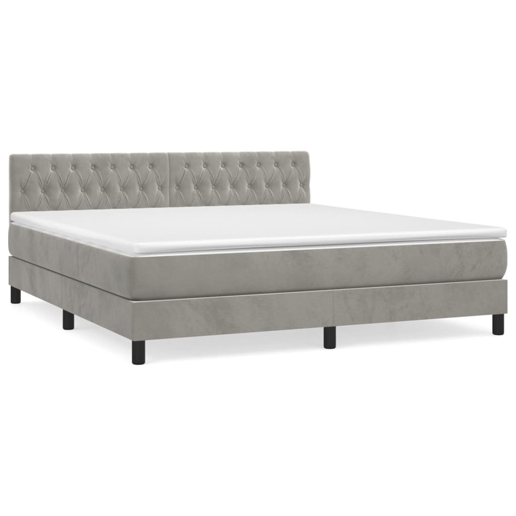Box Spring Postel S Matrací Světle Šedá 180X200 Cm Samet