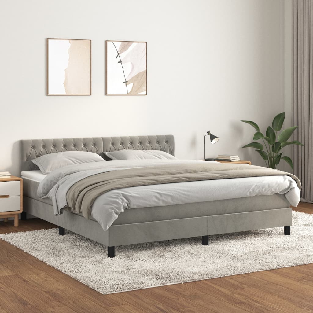 Box Spring Postel S Matrací Světle Šedá 180X200 Cm Samet