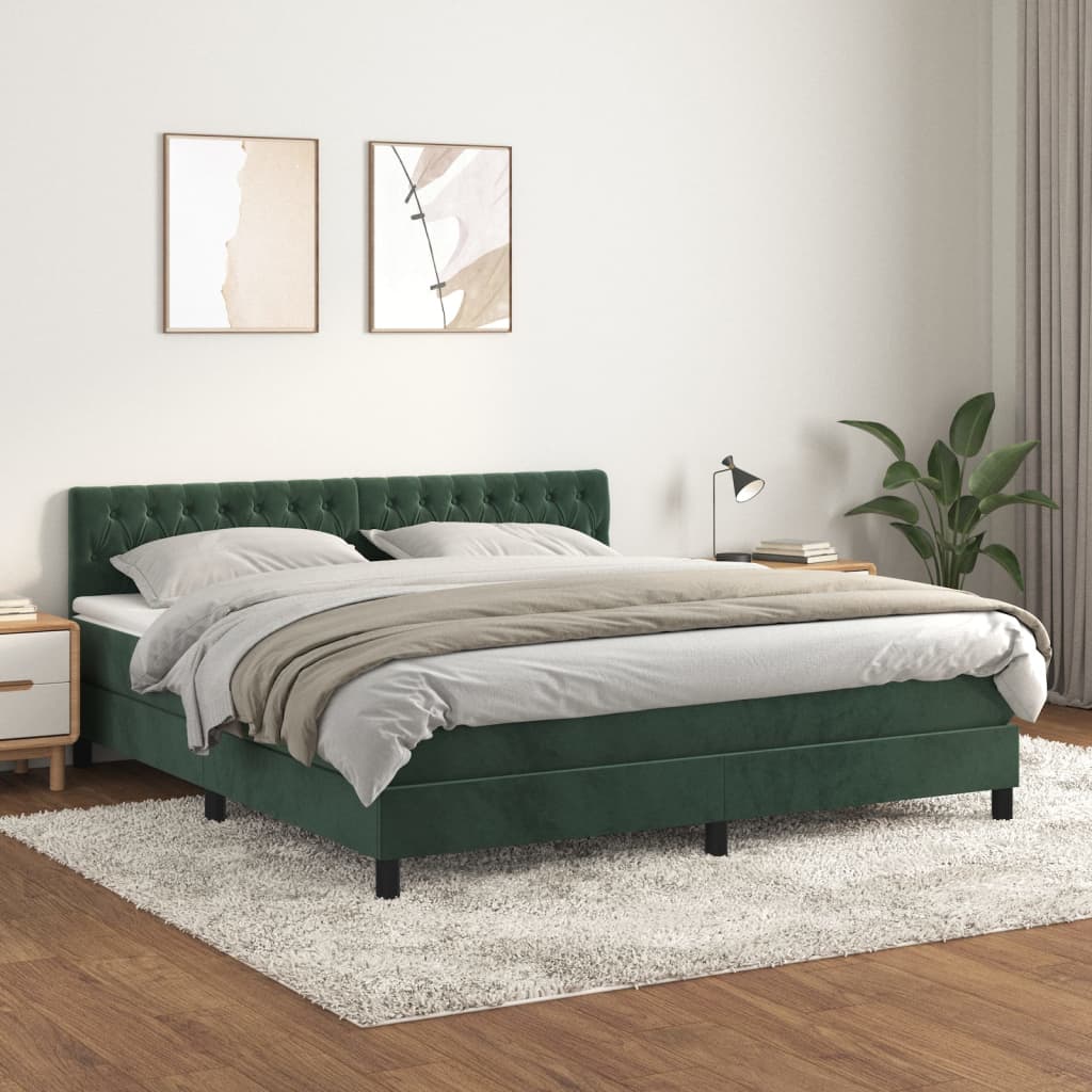 Box Spring Postel S Matrací Tmavě Zelená 180X200 Cm Samet