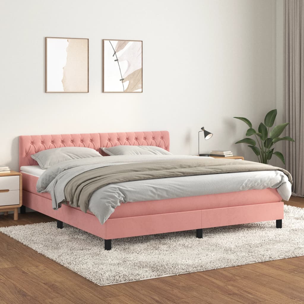 Box Spring Postel S Matrací Růžová 180X200 Cm Samet
