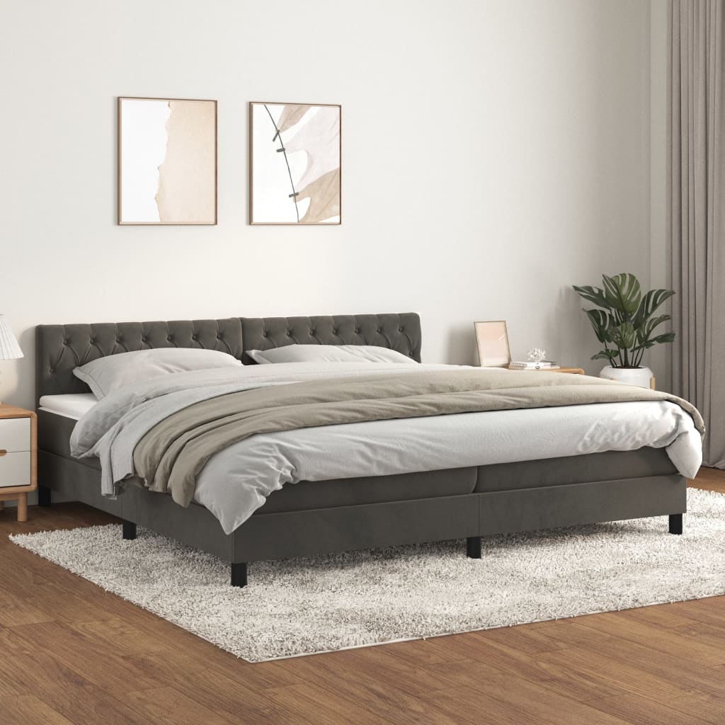 Box Spring Postel S Matrací Tmavě Šedá 200X200 Cm Samet