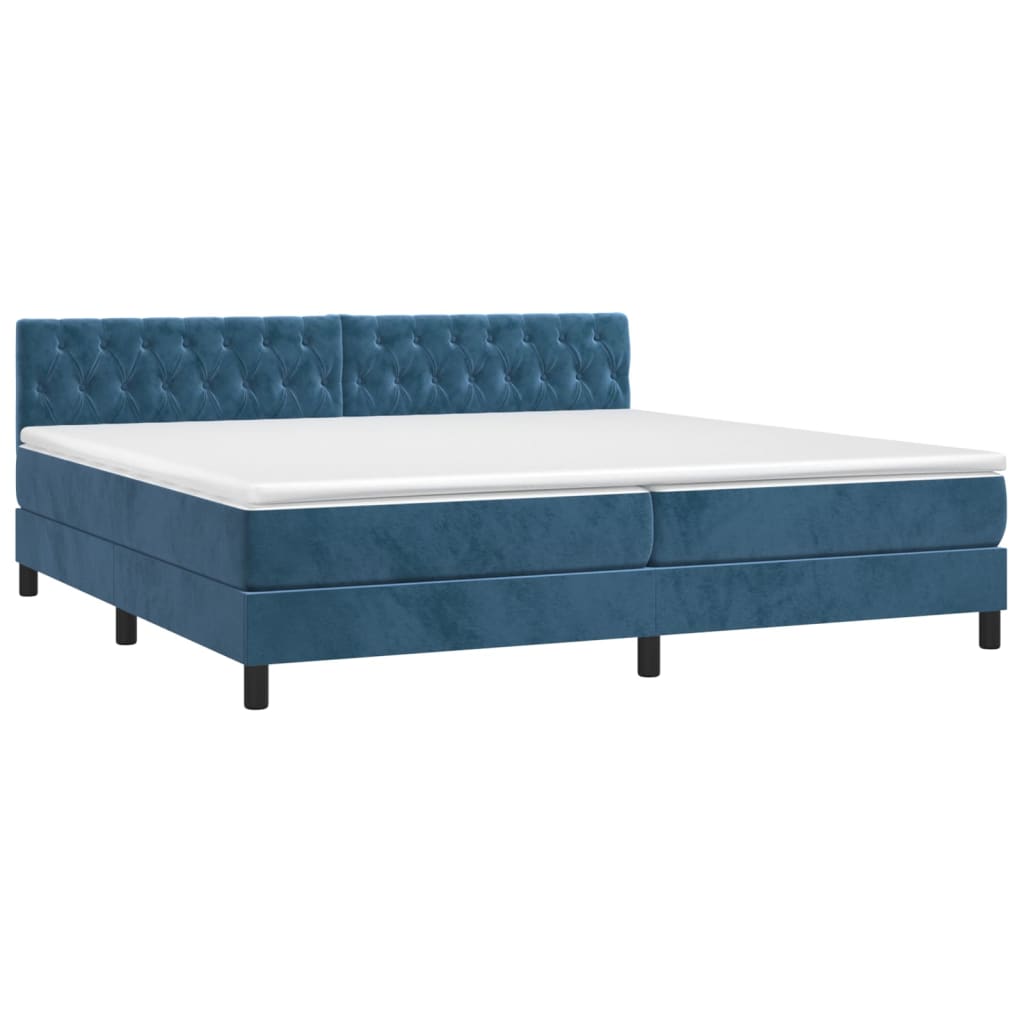 Box Spring Postel S Matrací Tmavě Modrá 200X200 Cm Samet