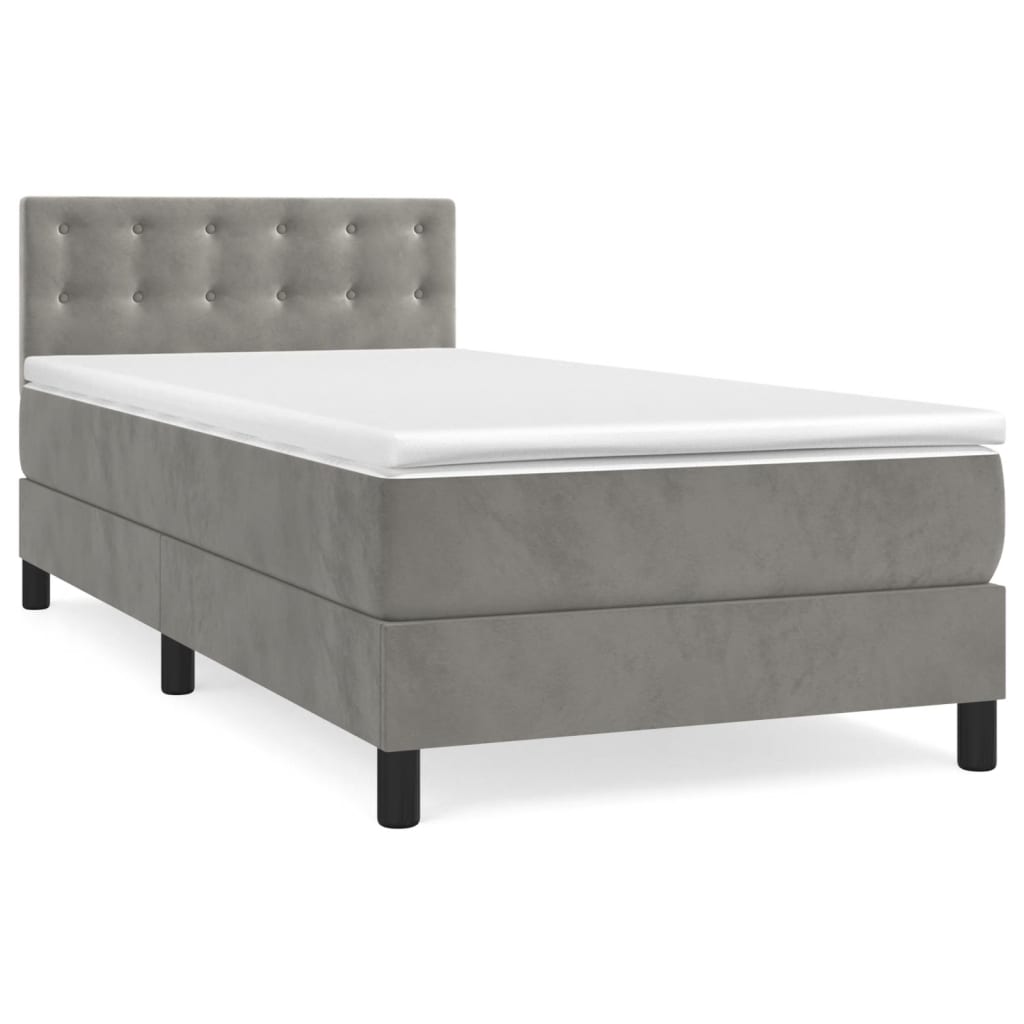 Box Spring Postel S Matrací Samet Světle Šedá