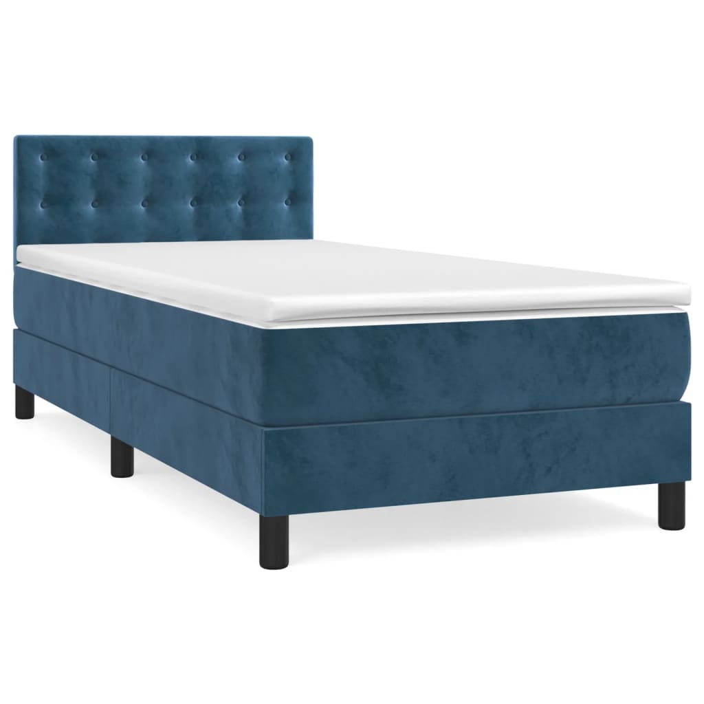 Box Spring Postel S Matrací Tmavě Modrá 80 X 200 Cm Samet