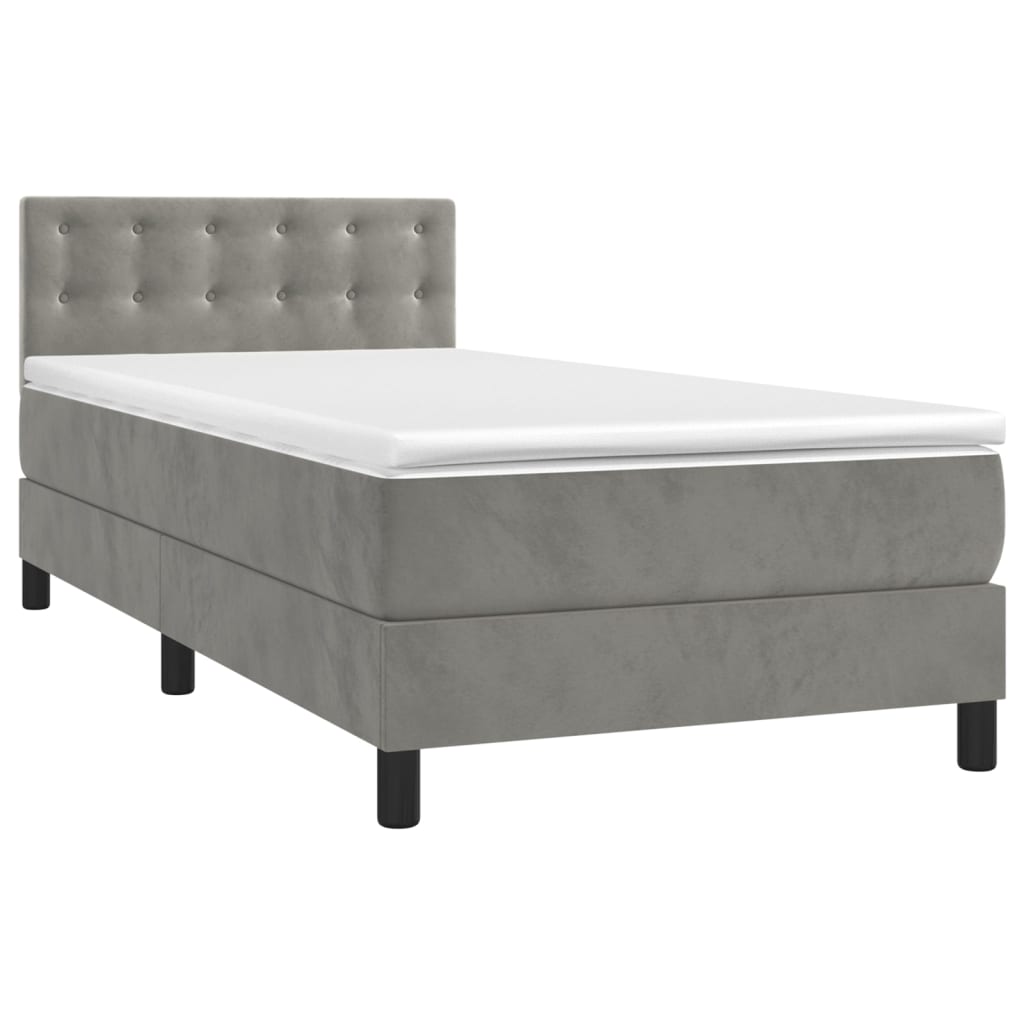 Box Spring Postel S Matrací Samet Světle Šedá