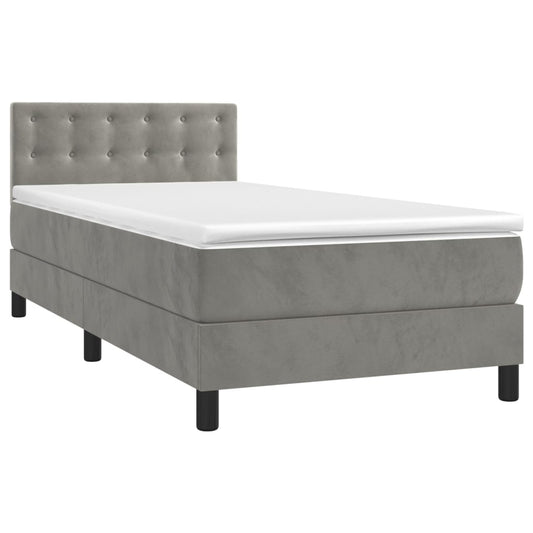 Box Spring Postel S Matrací Samet Světle Šedá