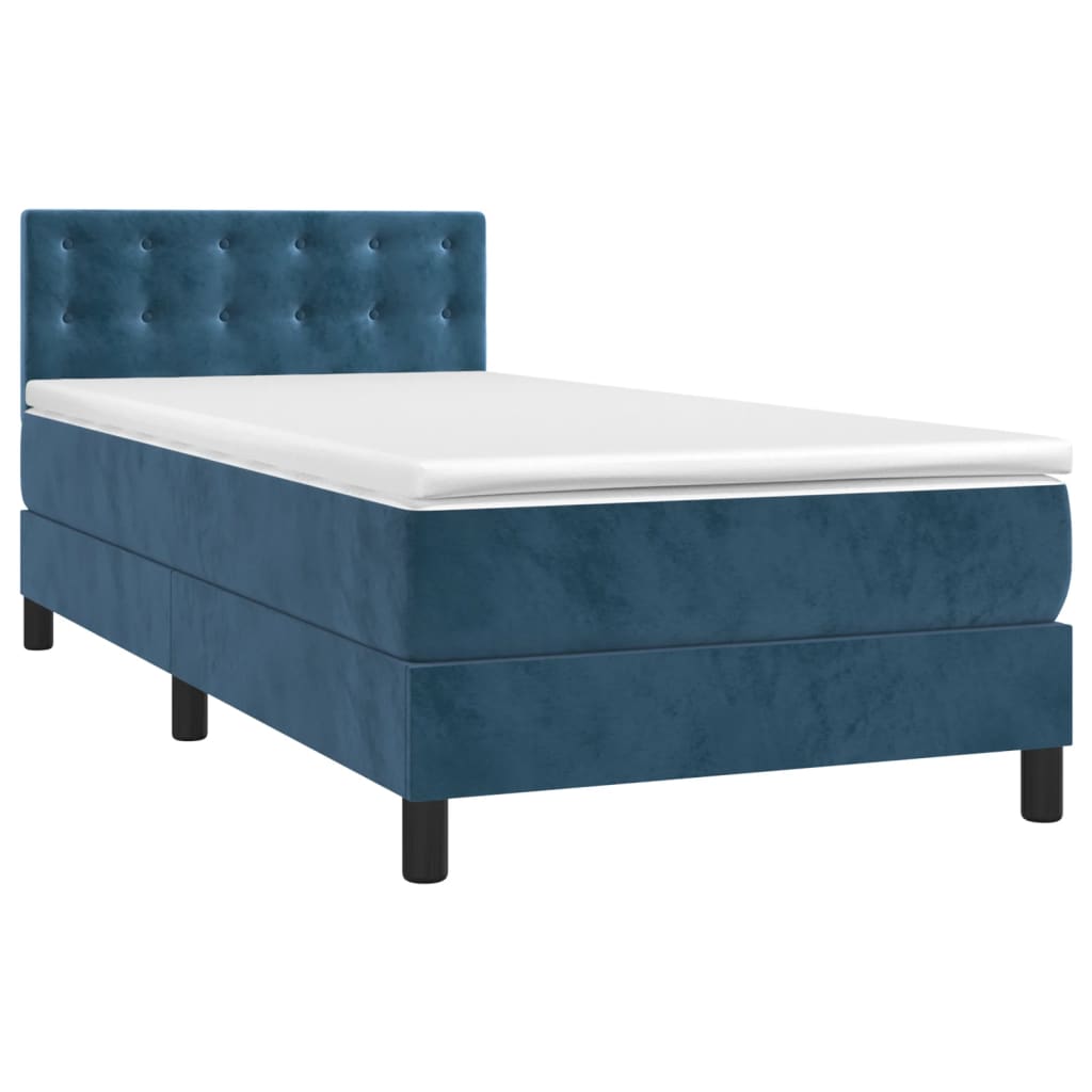 Box Spring Postel S Matrací Tmavě Modrá 90X190 Cm Samet