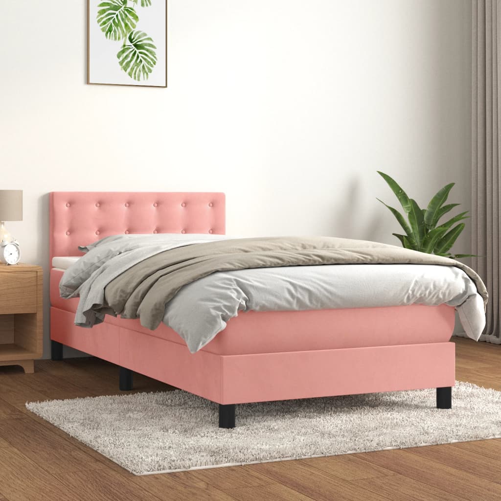 Box Spring Postel S Matrací Růžová 90X190 Cm Samet