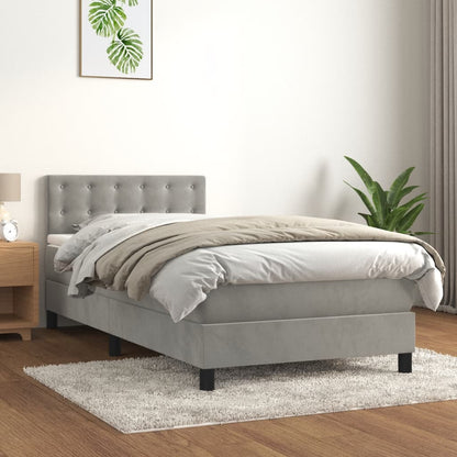 Box Spring Postel S Matrací Samet Světle Šedá