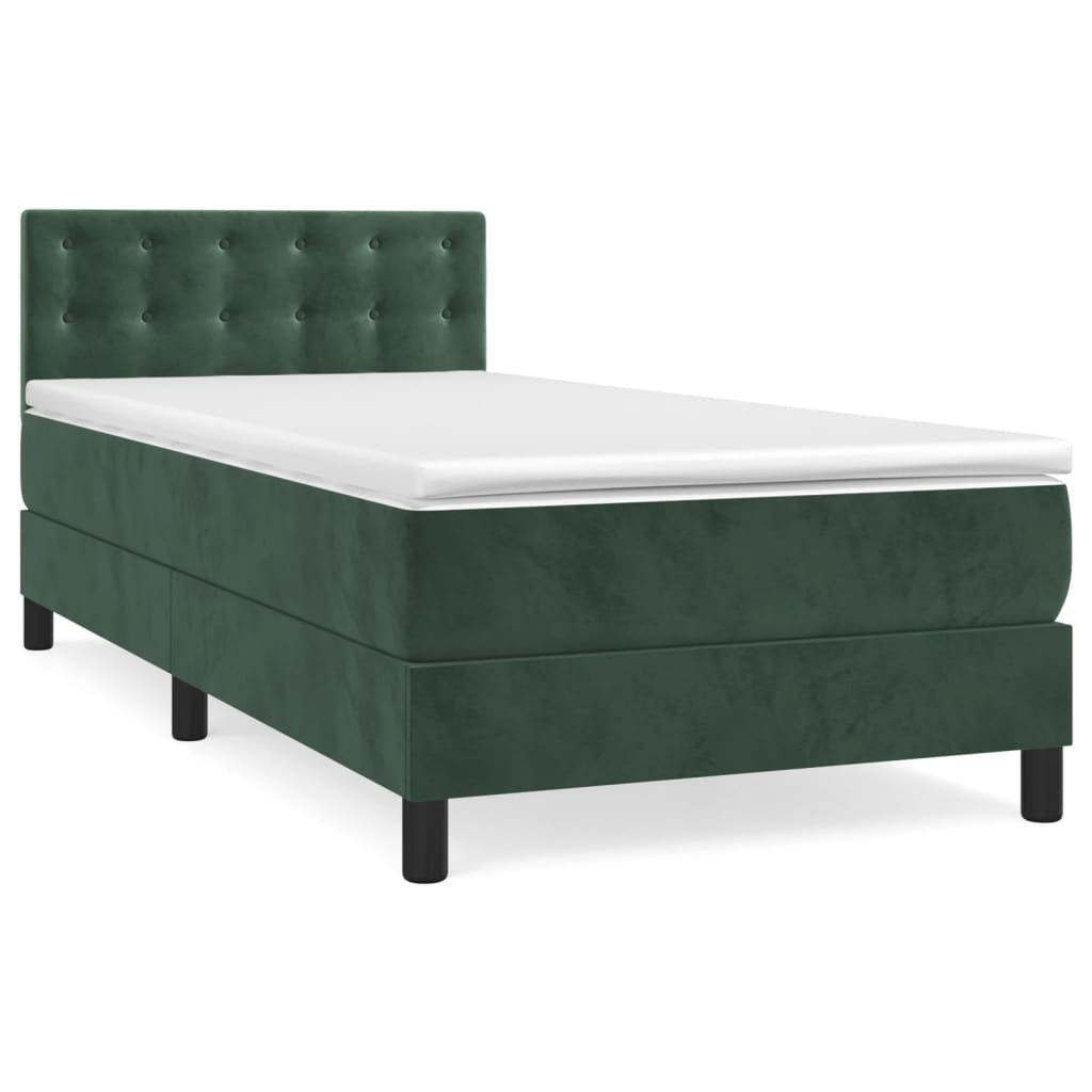Box Spring Postel S Matrací Tmavě Zelená 90X200 Cm Samet