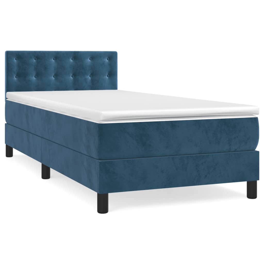 Box Spring Postel S Matrací Tmavě Modrá 90X200 Cm Samet