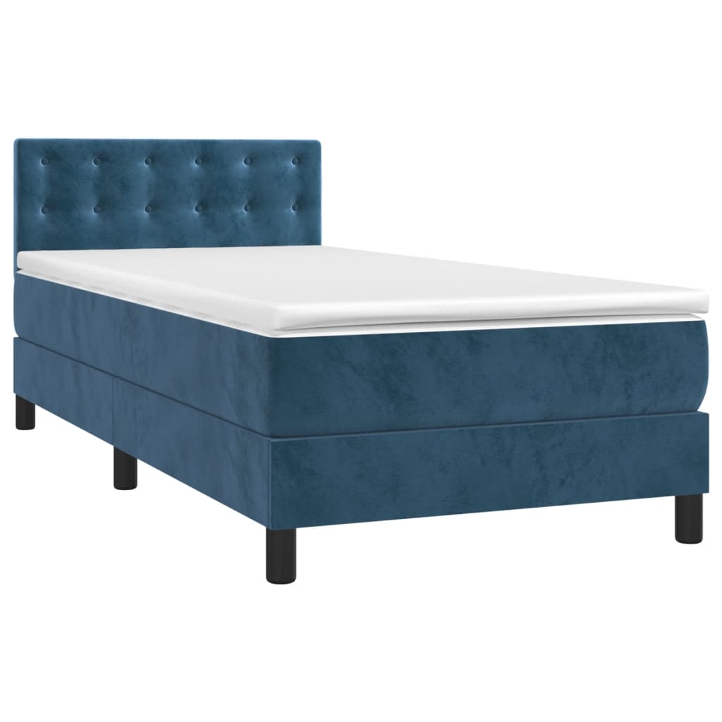 Box Spring Postel S Matrací Tmavě Modrá 90X200 Cm Samet