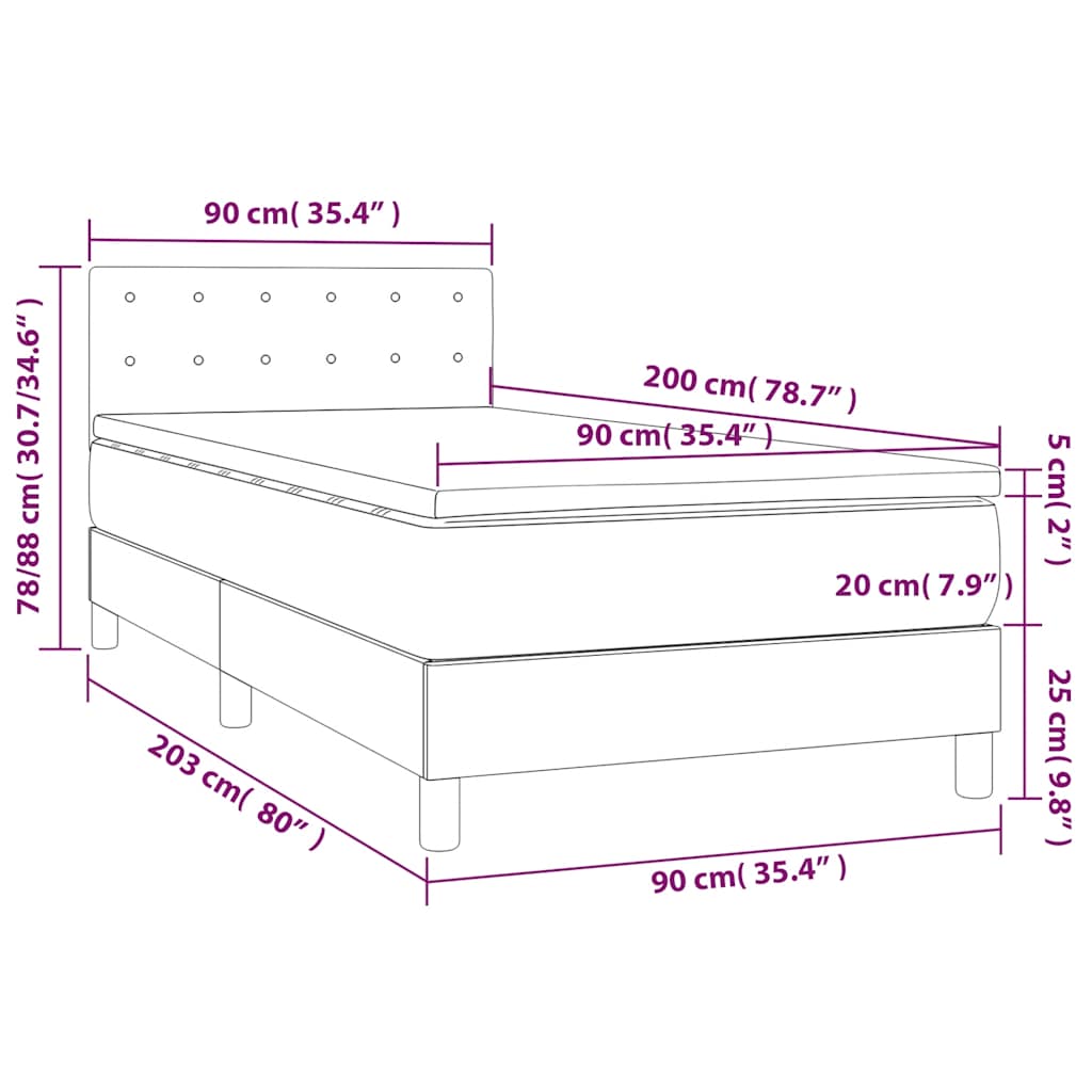 Box Spring Postel S Matrací Tmavě Modrá 90X200 Cm Samet