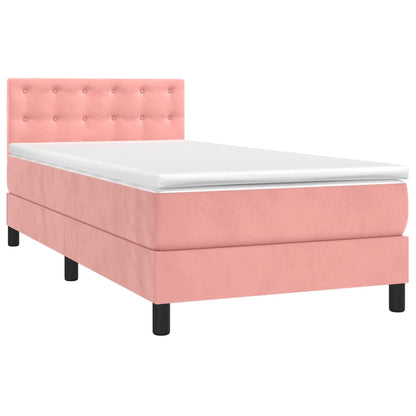 Box Spring Postel S Matrací Růžová 90X200 Cm Samet