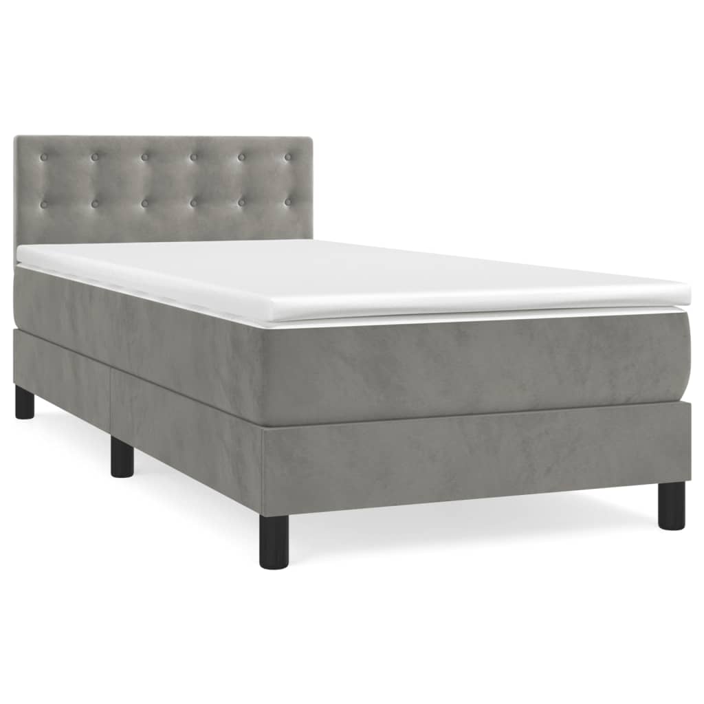 Box Spring Postel S Matrací Samet Světle Šedá