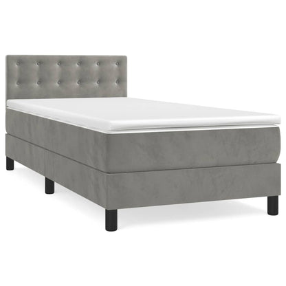 Box Spring Postel S Matrací Samet Světle Šedá