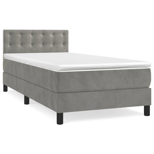 Box Spring Postel S Matrací Samet Světle Šedá