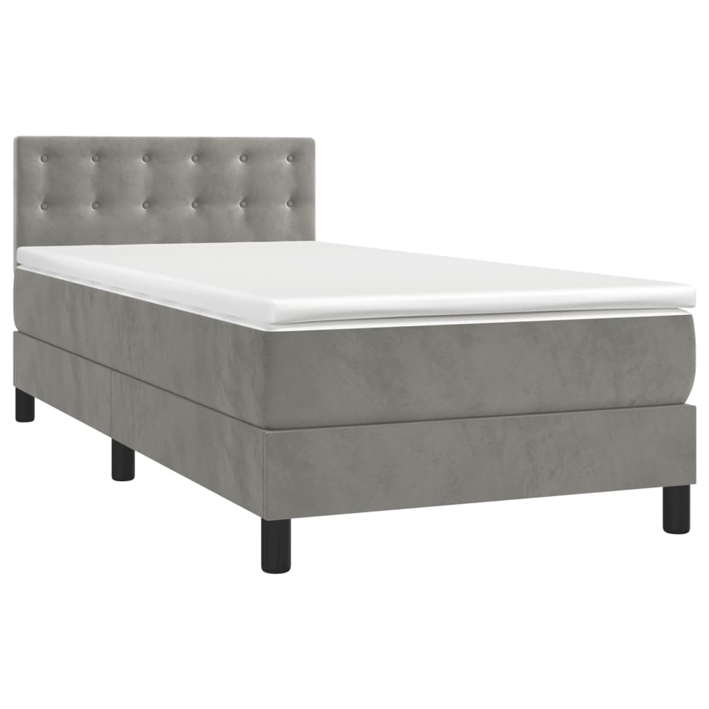 Box Spring Postel S Matrací Samet Světle Šedá
