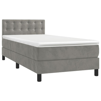 Box Spring Postel S Matrací Samet Světle Šedá