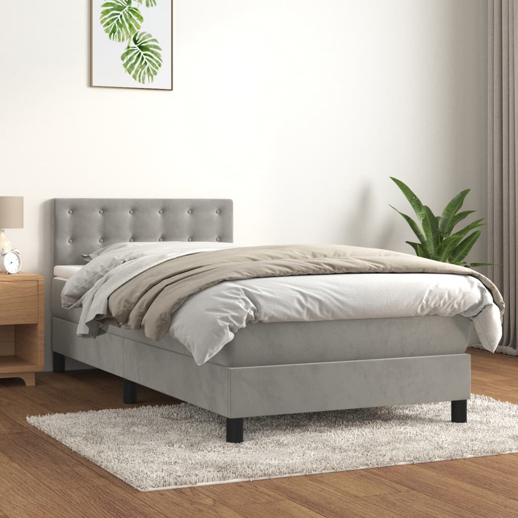 Box Spring Postel S Matrací Samet Světle Šedá