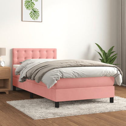 Box Spring Postel S Matrací Růžová 100X200 Cm Samet