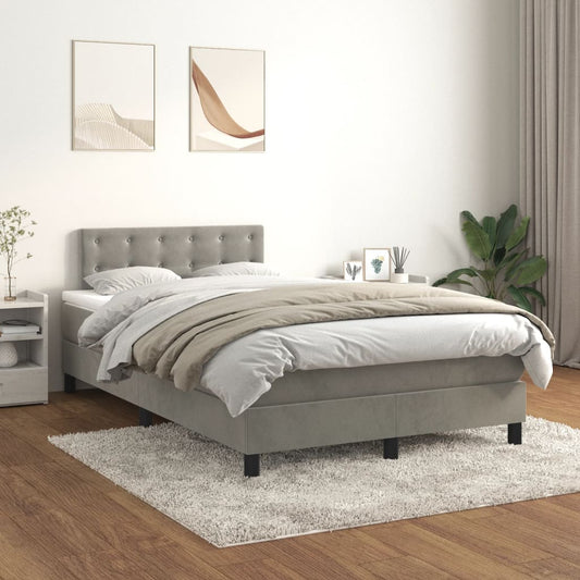 Box Spring Postel S Matrací Samet Světle Šedá